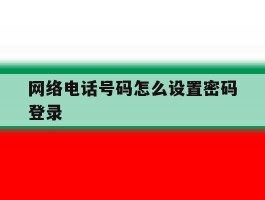 网络电话号码怎么设置密码登录