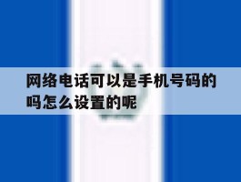 关于网络电话可以是手机号码的吗怎么设置的呢的信息