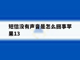 短信没有声音是怎么回事苹果13